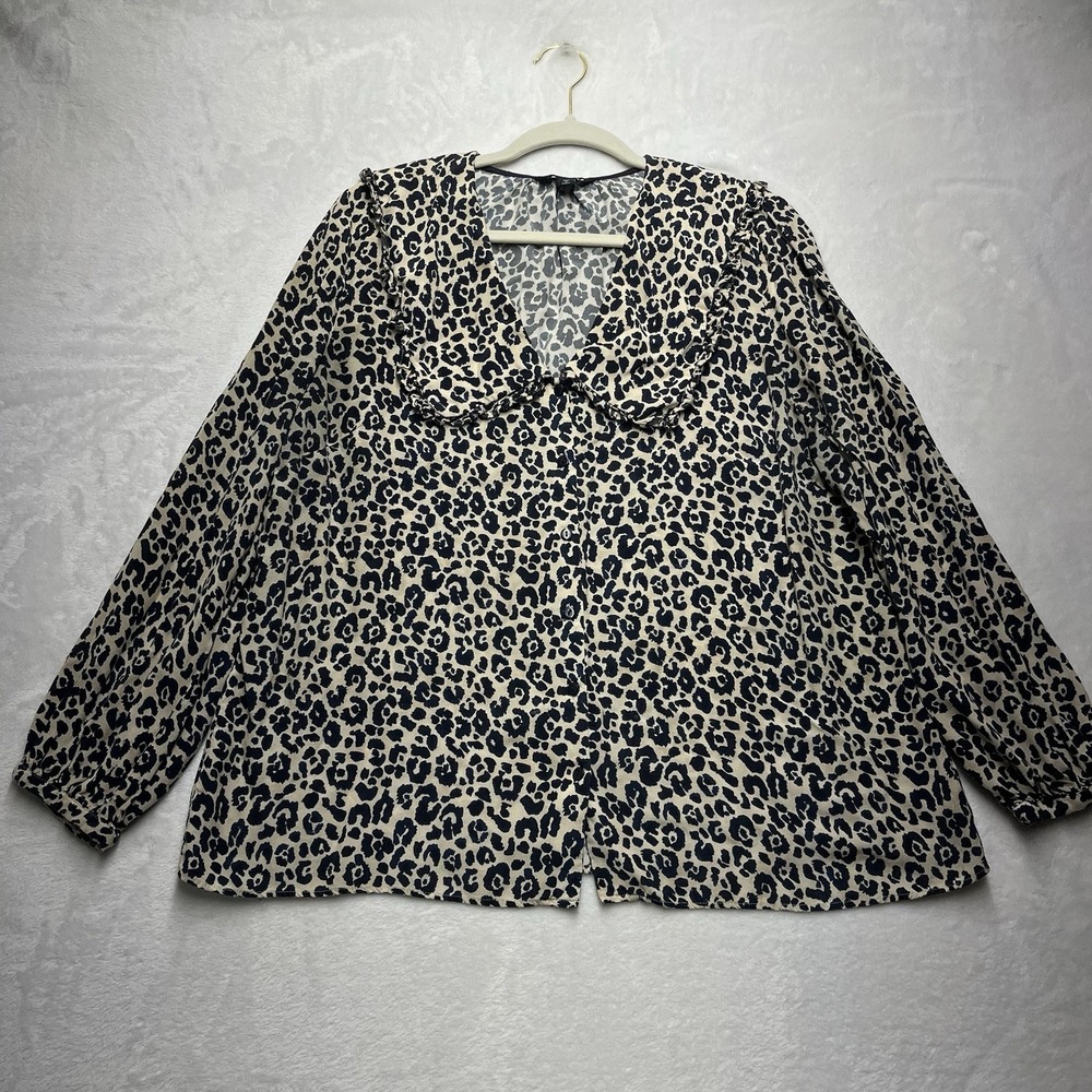 Whistles Cheetah Print Blouse Womens‎ 12 Long Sleeve Ruffle